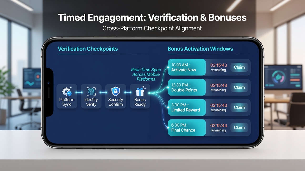Dashboard view of synchronized verification and bonus timing across racing and table game platforms