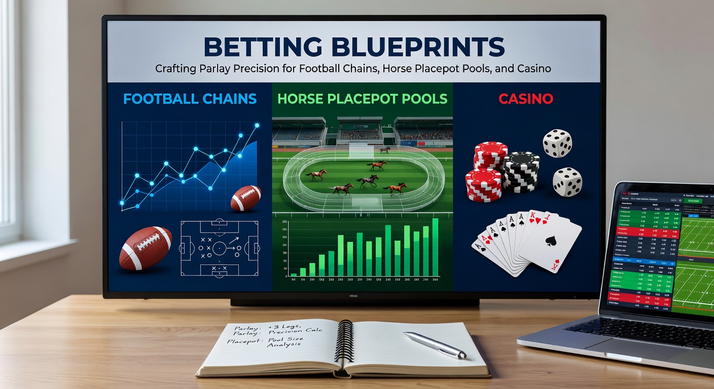 Strategic flowchart illustrating interconnected betting cycles: football parlay links feeding into horse placepot grids and looping back through casino cashback wheels with payout arrows