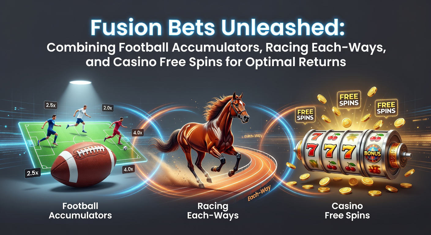 Graphic showing intertwined soccer ball, racehorse, and spinning slot reels symbolizing combined betting strategies