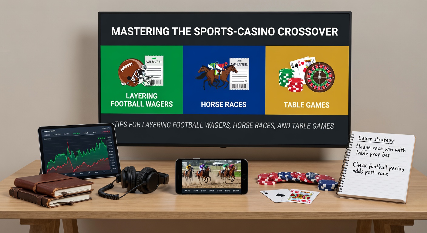 Vibrant image of galloping horses on a racetrack intertwined with soccer ball and casino chips, illustrating multi-sport betting fusion