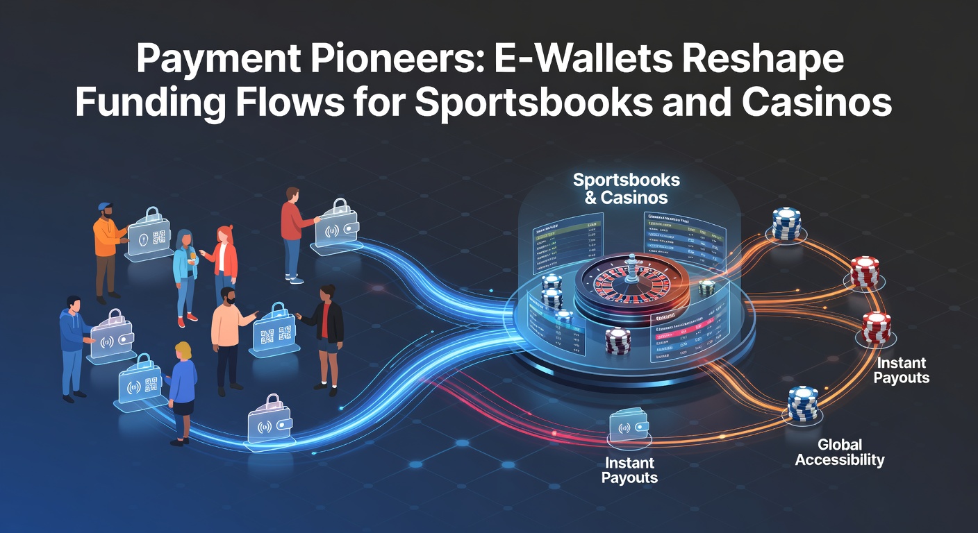 Digital wallet icons flowing into sportsbook and casino platforms, symbolizing seamless funding