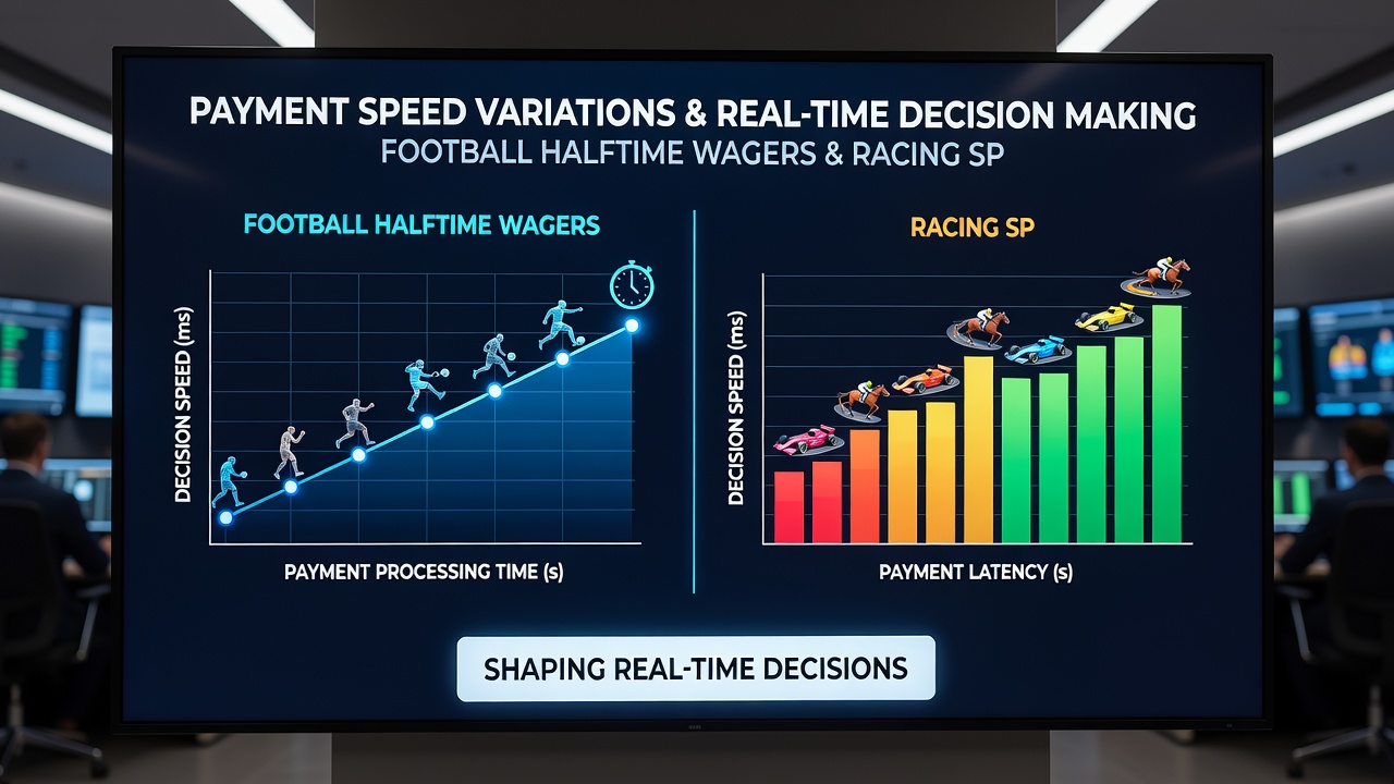 Split-screen view of a digital betting interface during a horse racing sprint start and a soccer halftime break with transaction status indicators